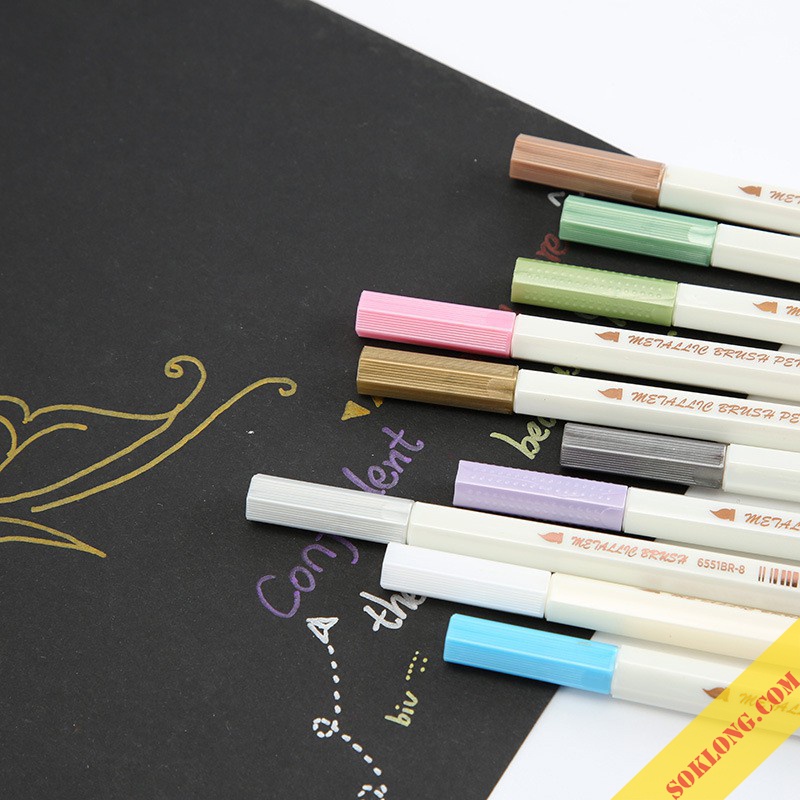 Bút lông ngòi mềm Brush Metallic 6551BR nhiều màu, bút viết calligraphy Tuệ Minh