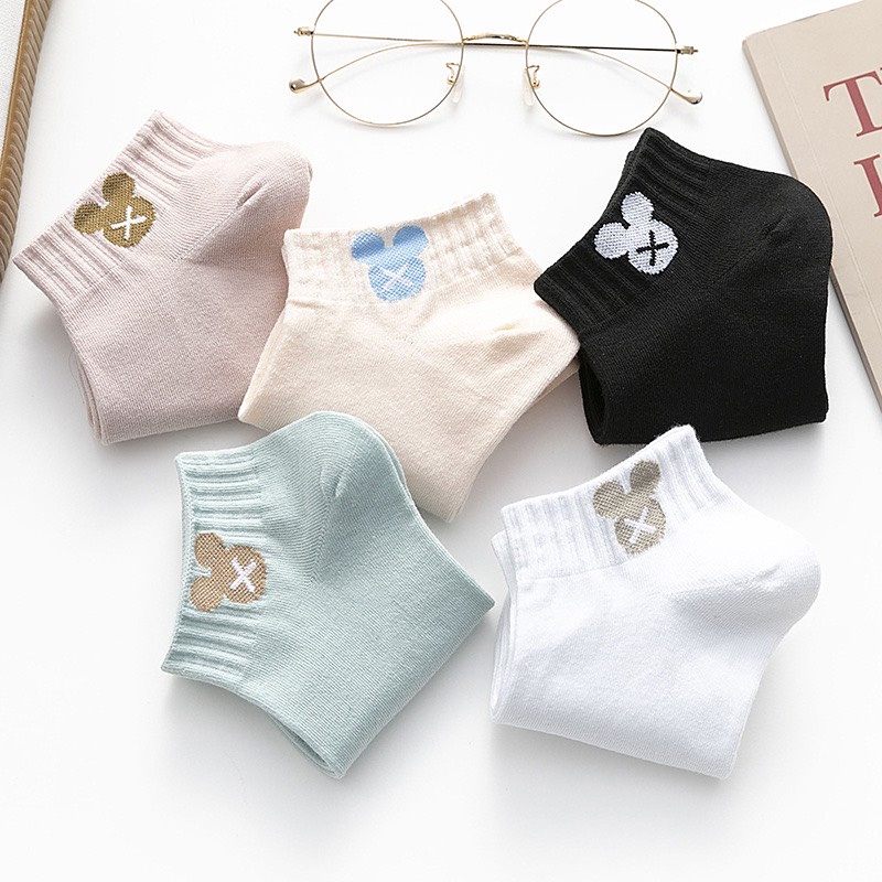 Set 5 đôi tất cổ cao Bivota vớ nữ họa tiết hoạt hình tai gấu cute T80