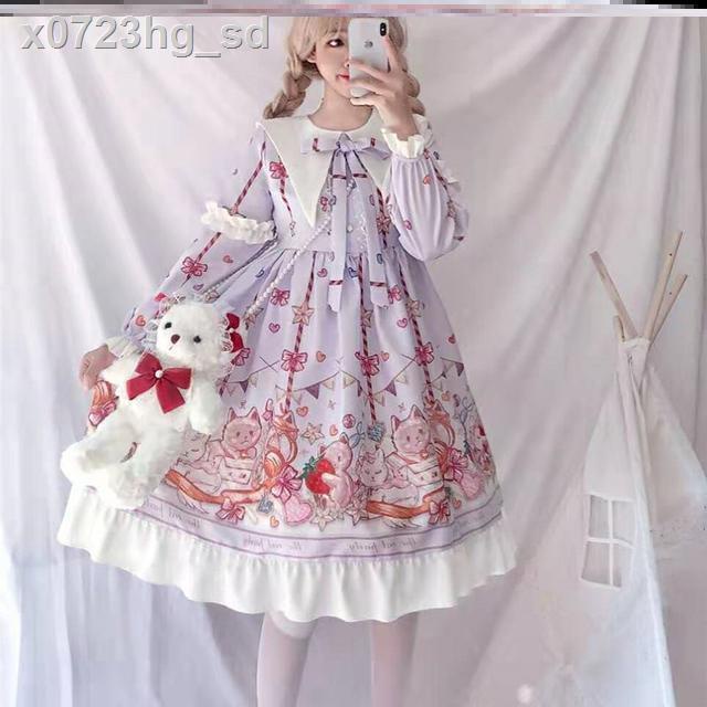 ◈Váy Lolita nguyên bản Nhật cô gái mềm mại mùa xuân và hè bên mèo OP dài tay nữ
