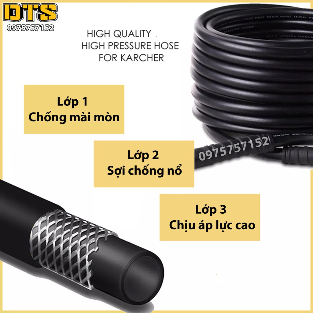 ⚜️FREESHIP⚜️ 10m Dây áp lực máy rửa xe Karcher - Dây phun thay thế máy xịt rửa áp lực Karcher K2 - K7 (1 đầu nối nhanh &