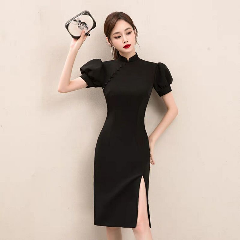 Sườn Xám Dạ Hội Màu Đen Thiết Kế Sang Trọng 40-70kg