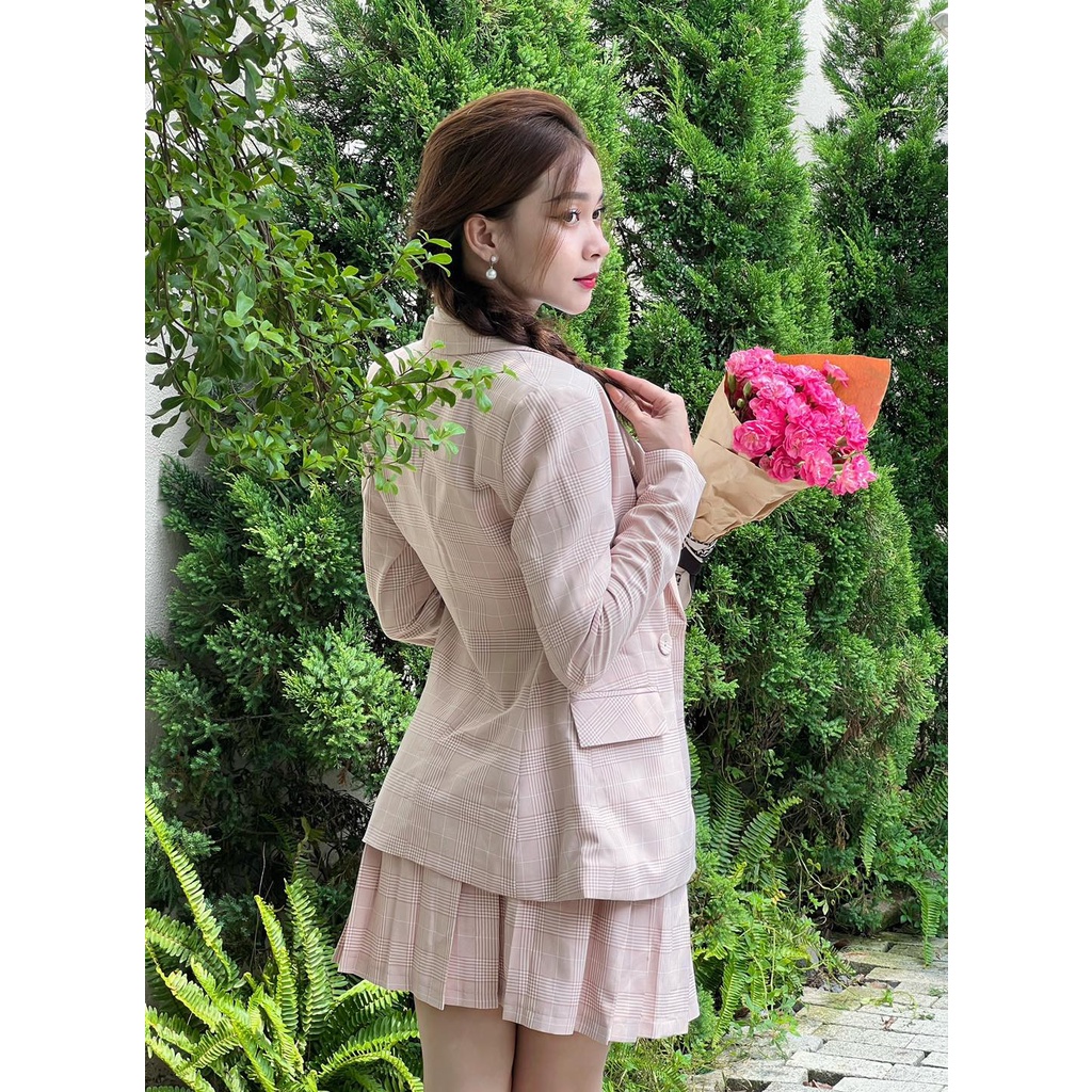 Set vest caro hồng style nữ sinh đáng yêu - Maya checked Blazer/ Skirt - Walenty