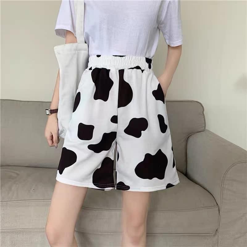 Set bộ in hình bò sữa nam nữ đồ quần áo thun tay lỡ kiểu short Unisex