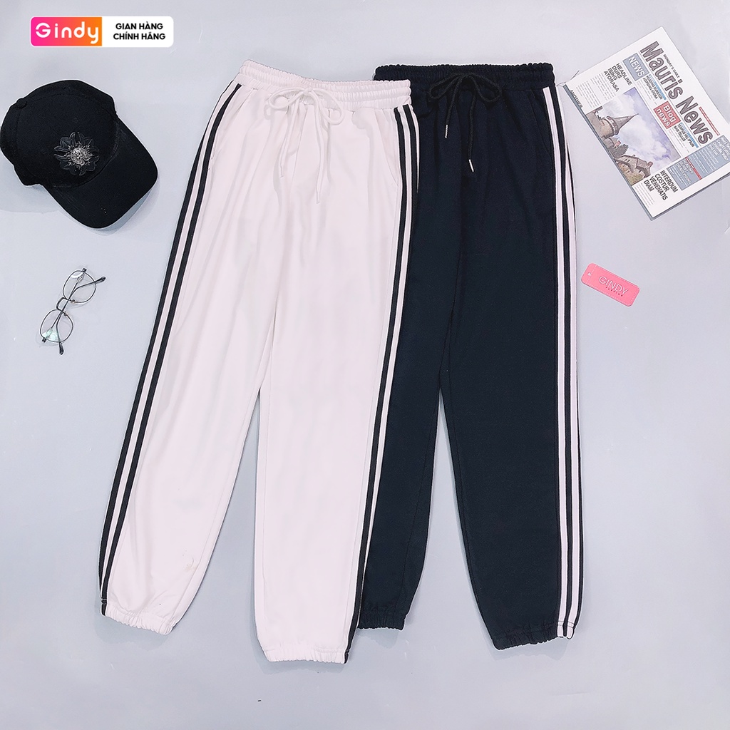 Quần jogger nam nữ GINDY chất nỉ da cá bo ống kẻ sọc phong cách unisex cá tính thời trang thu đông QN001