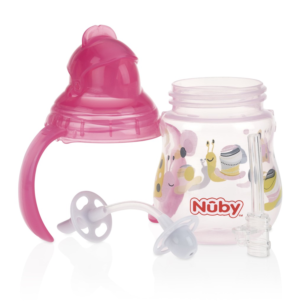 Bình uống nước Nuby ống hút 360 độ 2 tay cầm 270ml- 10324