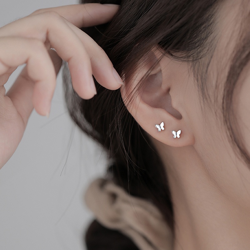 Bông tai mạ bạc S925 hình bướm đơn giản chống dị ứng 2 màu tùy chọn