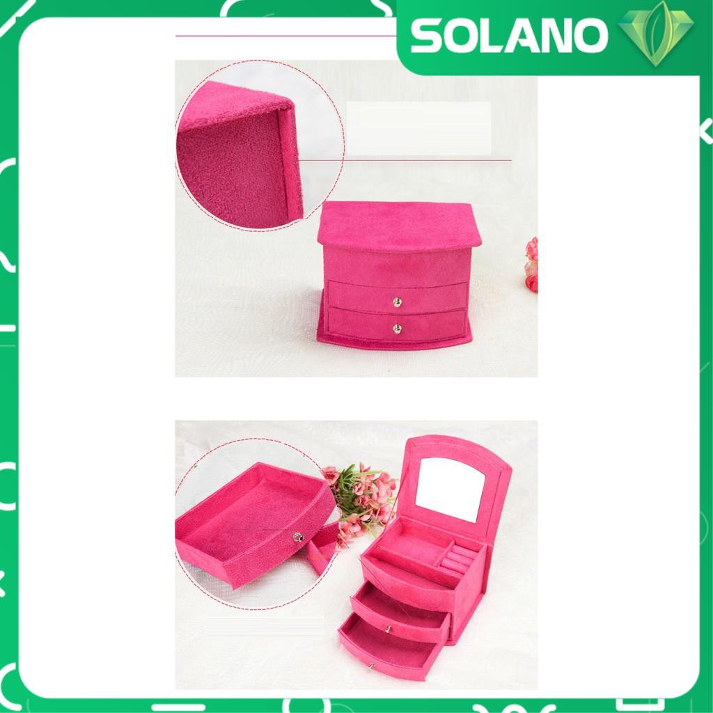 Hộp Đựng Trang Sức 3 Tầng Bọc Nhung Có Gương SOLANO DHDTS