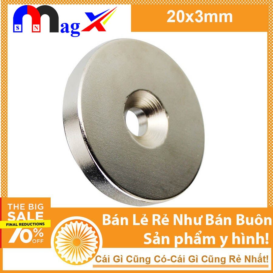 Nam châm 15x3mm lỗ 4mm viên hình tròn đất hiếm siêu mạnh