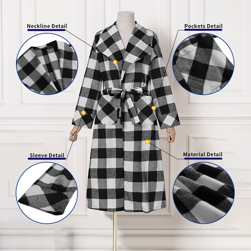 Áo khoác cardigan dài ZANZEA cổ bẻ dài tay dáng rộng in họa tiết caro thời trang thường ngày cho nữ