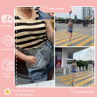 Áo len kẻ ngang, sát nách đen trắng, áo ba lỗ mongtoghi tanktop Hàn Quốc Vocanlus Boutique
