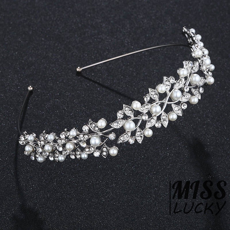 ❤HHN-VN New Korean Style Wedding Bridal Shiny Rhinestone Pearl Headband Fashion Princess Crown Bride
