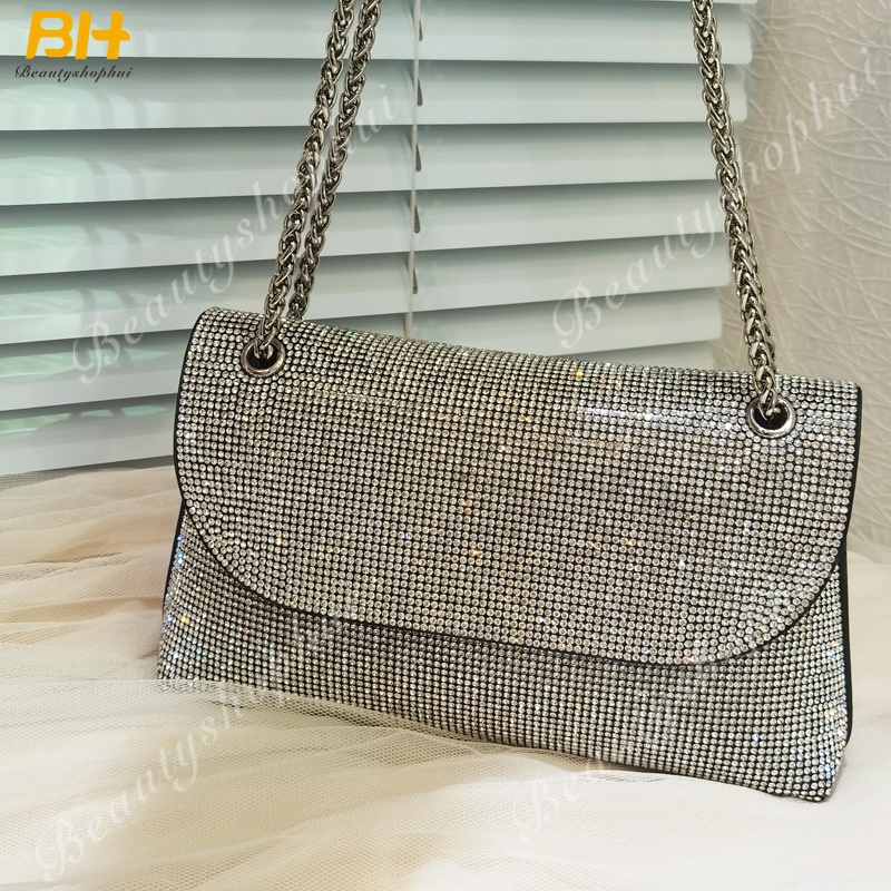 Túi Xách Đính Đá Phối Dây Xích Thời Trang 2022 Dành Cho Nữ