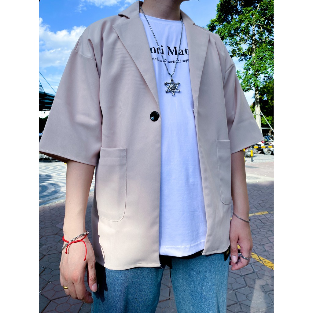 Áo blazer tay lỡ unisex nam nữ MALTRIK, áo vest form rộng, áo khoác blazer tay cộc hè thu phong cách Hàn Quốc
