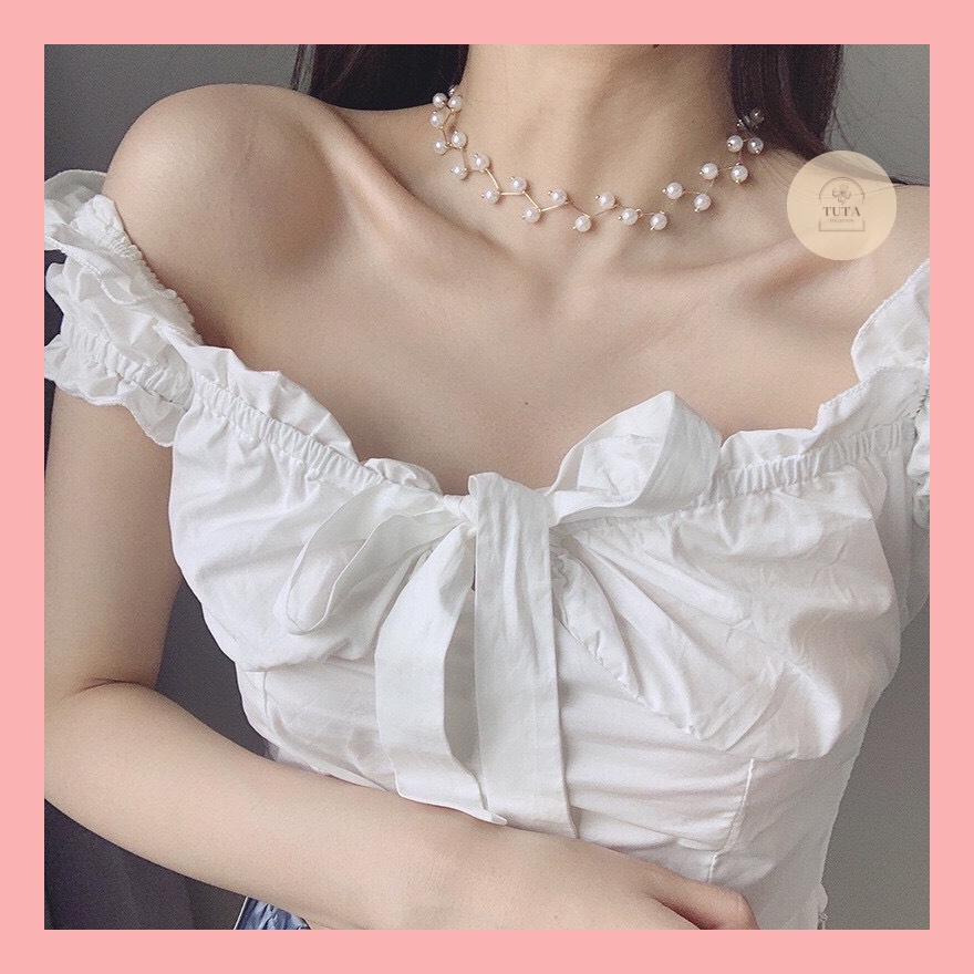 Vòng Cổ Nữ Choker Dây Chuyền Cổ Đính Hạt Cao Cấp - Màu Trắng/Đen