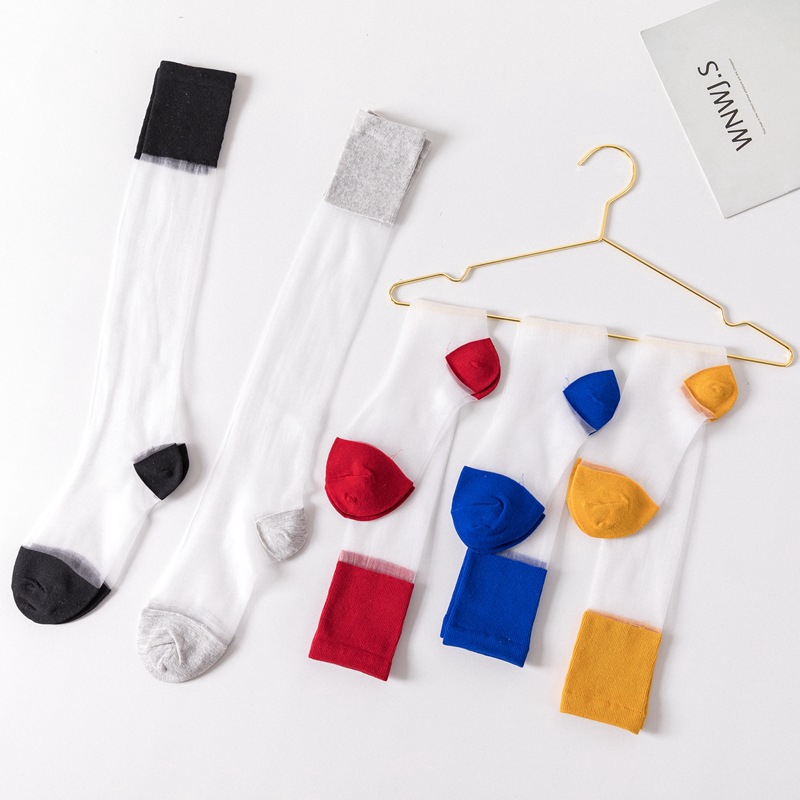 Colorful Mesh Ultra Sheer Tulle Slouch Length Socks Women Lace Black White Ladies Sport Nylon Socks Student Fashion Sock Boots