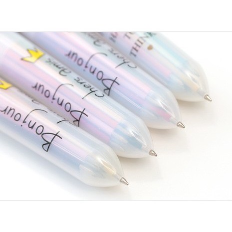 Bút bi bấm 10 màu nét đẹp, bút viết 10 ngòi thân trong suốt chất lượng