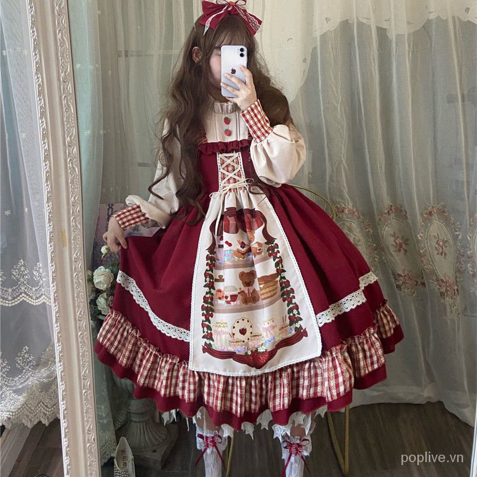 Cô Gái Tại ChỗlolitaCô Bé Quàng Khăn Đỏ Dài Tay【Nhật Bản Lolita Retro Váy Áo Choàng】Đầm Berryop | BigBuy360 - bigbuy360.vn