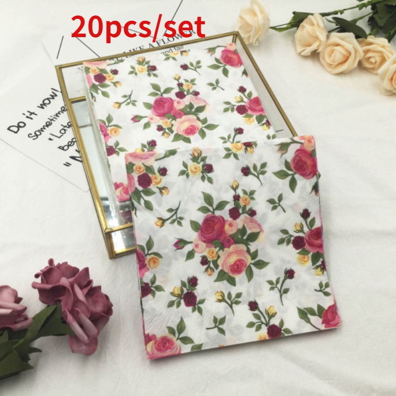 Bộ 20 Khăn Ăn In Hoa Nhiều Màu Sắc