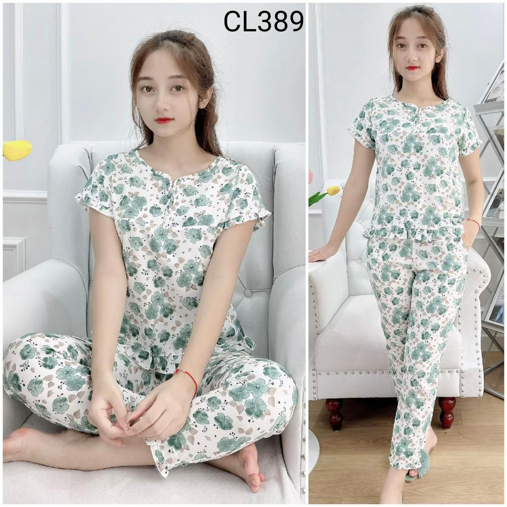 Bunnysky Đồ bộ mặc nhà cộc tay cổ nhún bèo, quần áo fom xinh dáng đẹp mặc hè.