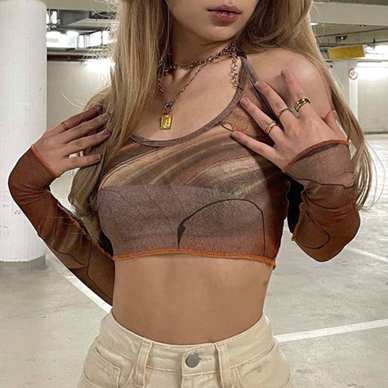 Brroa Áo Croptop Ôm Dáng Không Tay Hở Lưng In Họa Tiết Trừu Tượng Harajuku Gợi Cảm Cho Nữ