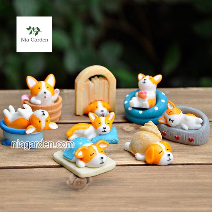 Tiểu cảnh chó Corgi trang trí chậu cây hồ cá Nia Garden N5