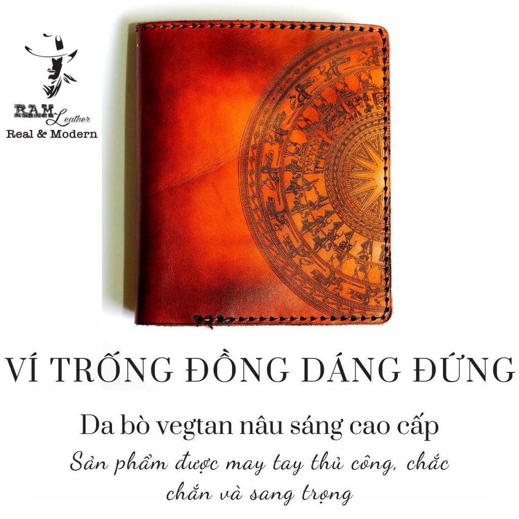 Ví RAM Leather Trống Đồng Việt Nam da bò Italia Vegtan nâu đỏ