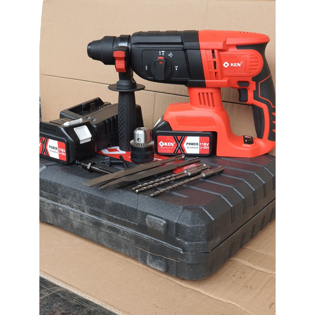 HOT ƯU ĐÃI Máy Khoan đục Bê tông dùng pin KEN 88V 3 chức năng - Pin 10 CELL - Động cơ từ - Máy Khoan Có Búa Không than