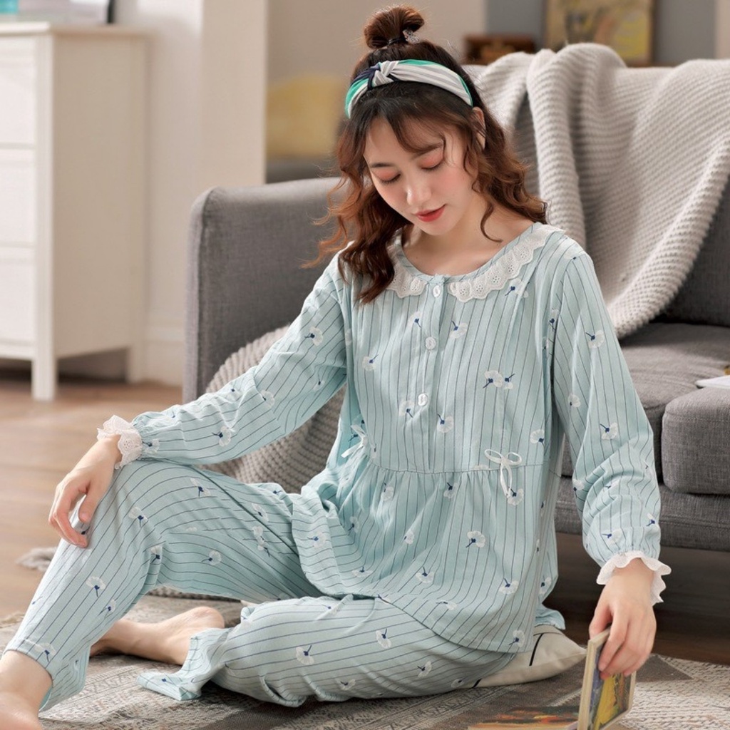 Bộ đồ bầu dài tay chất cotton mặc bầu và sau sau sinh BD920