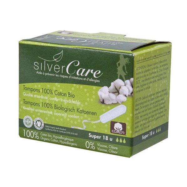 Tampon hữu cơ 3 giọt Silvercare Super 18 miếng