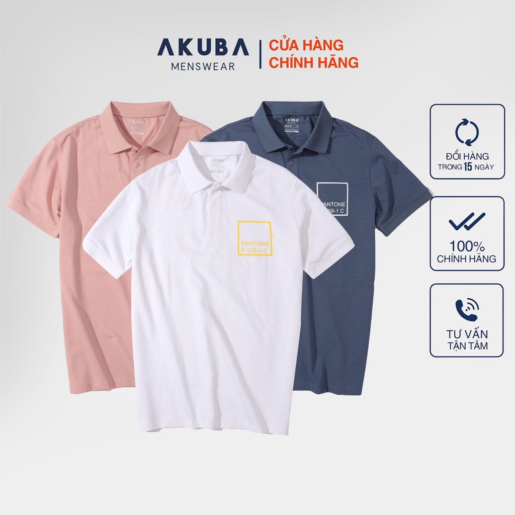 Áo thun polo nam trơn AKUBA form slimfit, chất liệu cotton, màu pantone độc đáo, đơn giản, dễ phối đồ 01J0025