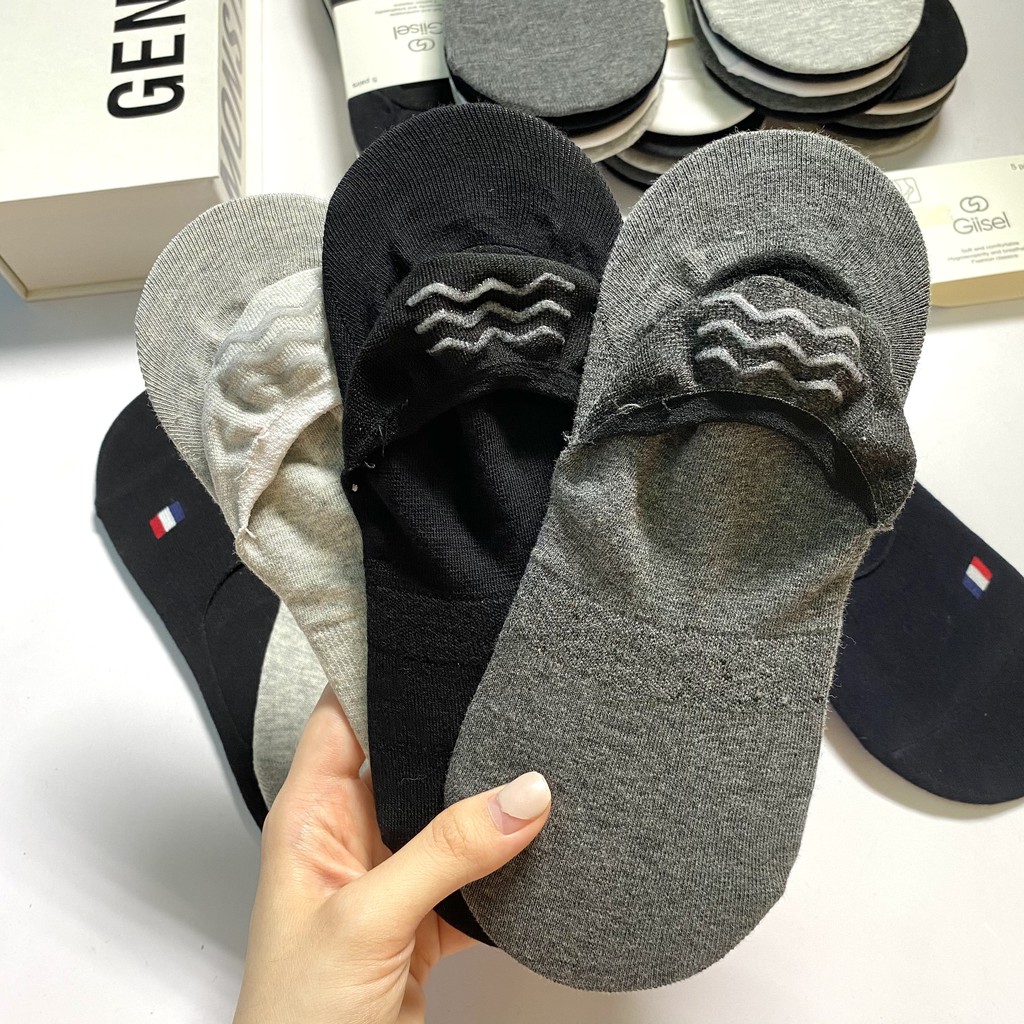 Tất vớ hài lười nam nữ COMBO 5 ĐÔI cotton co giãn Giisel thoáng khí - chống thối chân - có silicon chống trượt