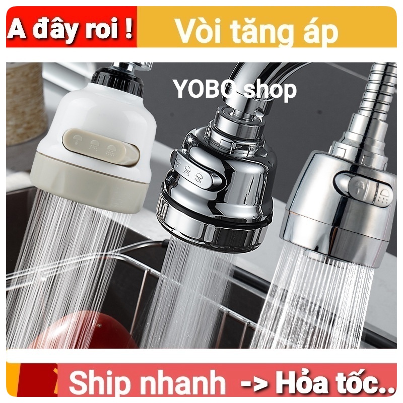 Đầu vòi nước tăng áp xả nước mạnh xoay 360 độ - yobo.vn