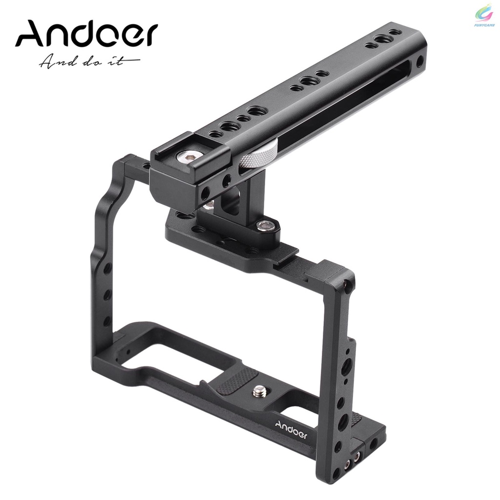 FY Andoer Aluminum Alloy Camera Cage Kit Protective Vlog Cage with Metal Top Handle Film Making System with Cold Shoe for Microphone Fill Light Compatible with Fujifilm X-T3 X-T2 ILDC Camera