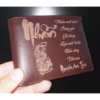 Ví Da Khắc Tên, Bóp Da Khắc Tên Màu Nâu