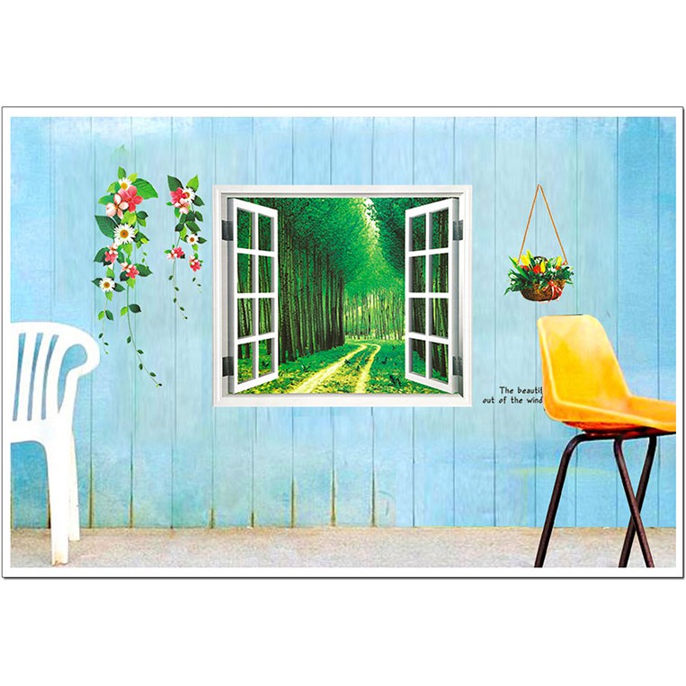 Decal dán tường CỬA SỔ 3D - RỪNG XANH AY914