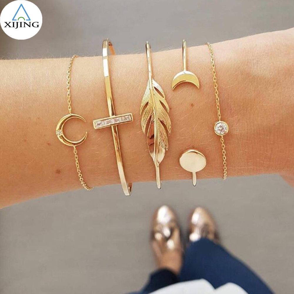 Bộ 5 vòng đeo tay phong cách boho đính đá