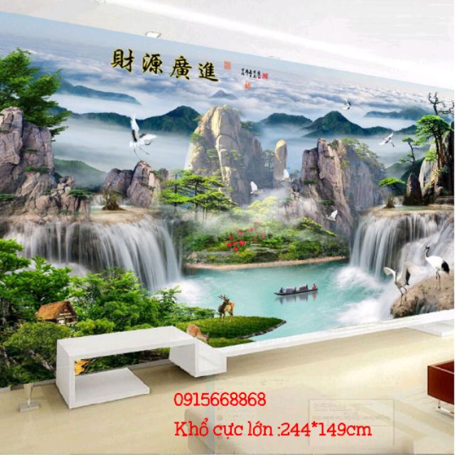 Tranh thêu chữ thập Khổ cực lớn Đắc lộc đắc tài KT 244*149cm