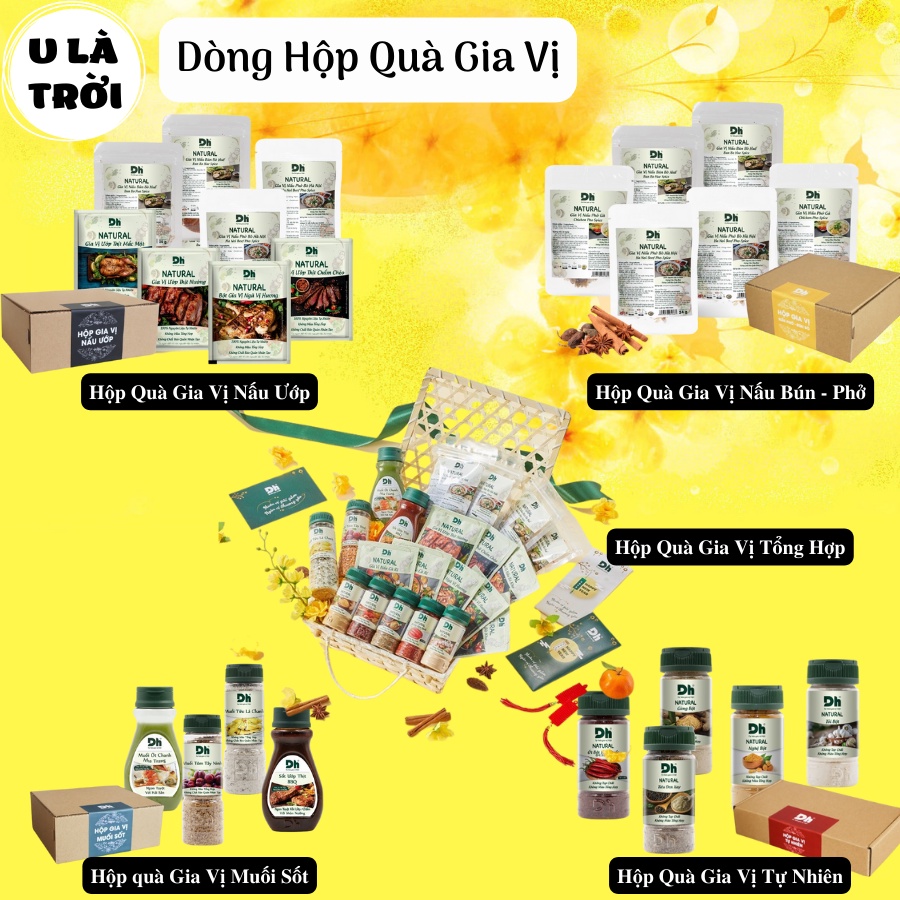 Hộp Quà Gia Vị Đặc Sản DH Foods Muối Tiêu Lá Chanh Sốt BBQ Tôm Ớt Tây Ninh Nha Trang Phú Quốc Gừng Tiêu Ớt Sả Hành Tỏi