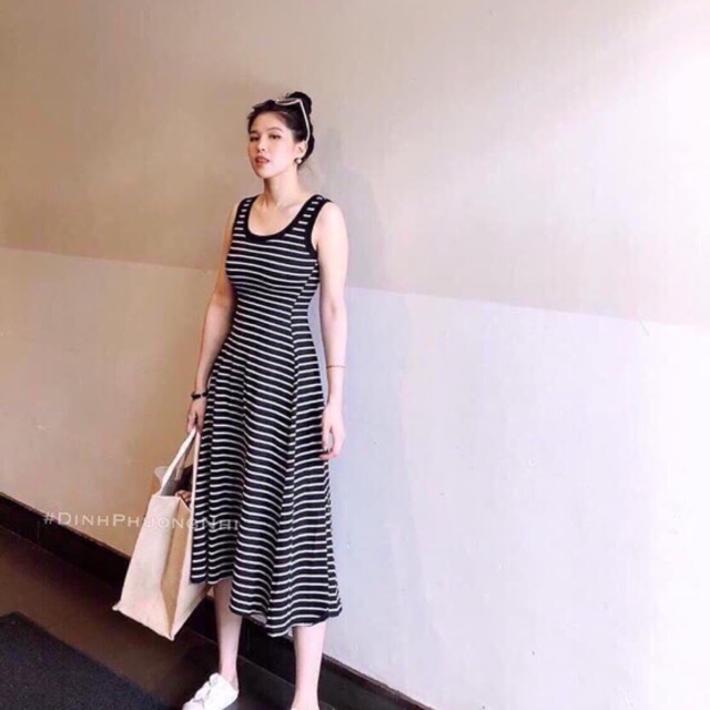 ĐẦM THUN MAXI BA LỖ KẺ SỌC MỚI