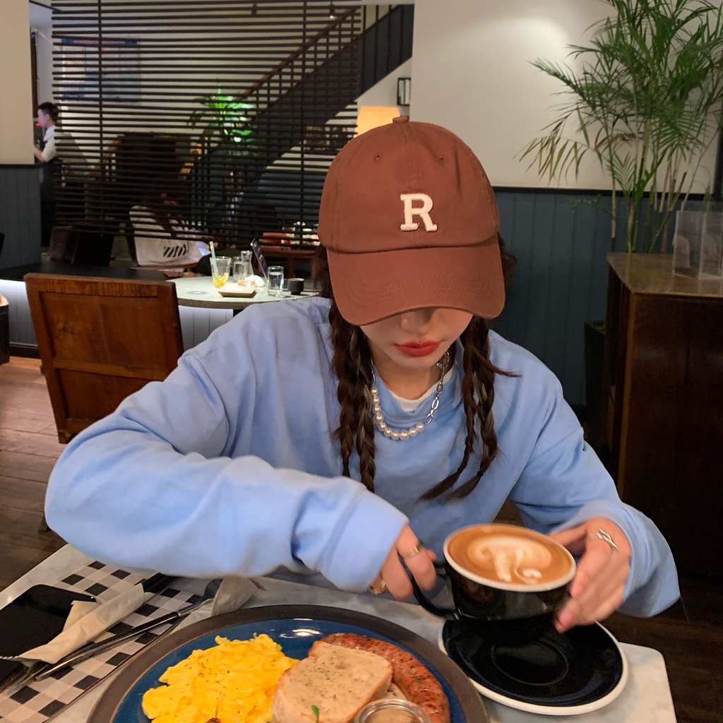 Mũ Lưỡi Trai Thêu Chữ R Phong Cách Hàn Quốc Cho Nữ