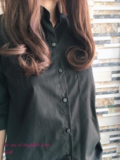 Sơ mi tay dài cổ trụ trắng/đen