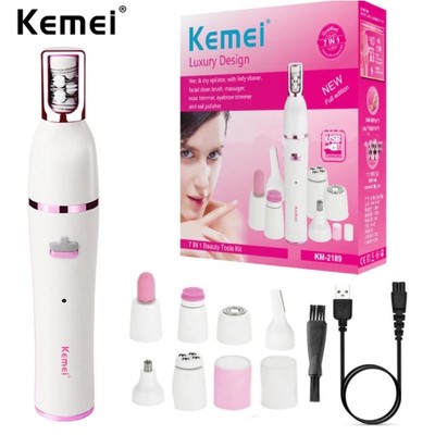 Bộ Máy Cạo Lông Toàn Thân Tặng Kèm Đầu Tỉa Lông Mày + Đầu Massage Rửa Mặt 7 in 1 Kemei KM - 2189