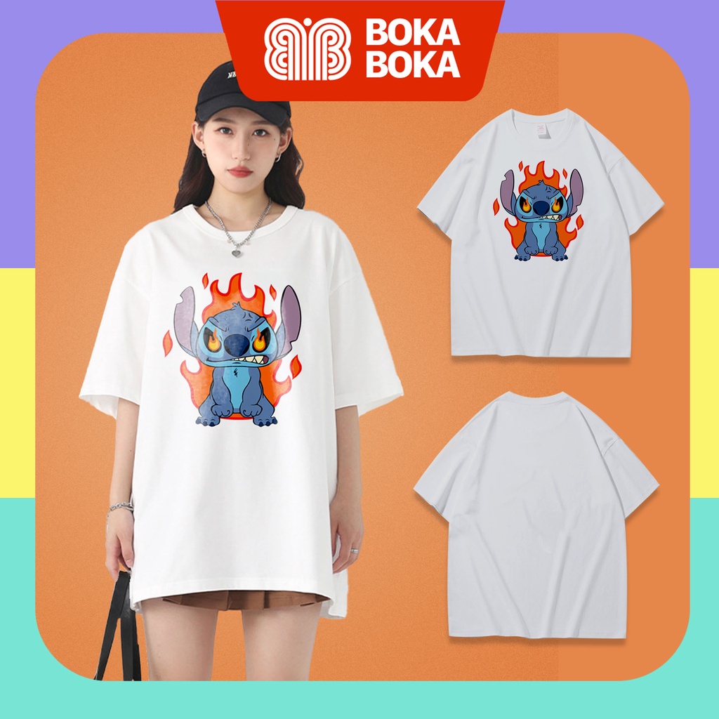 Áo thun nữ tay lỡ freesize phông form rộng Unisex In Hình Stitch