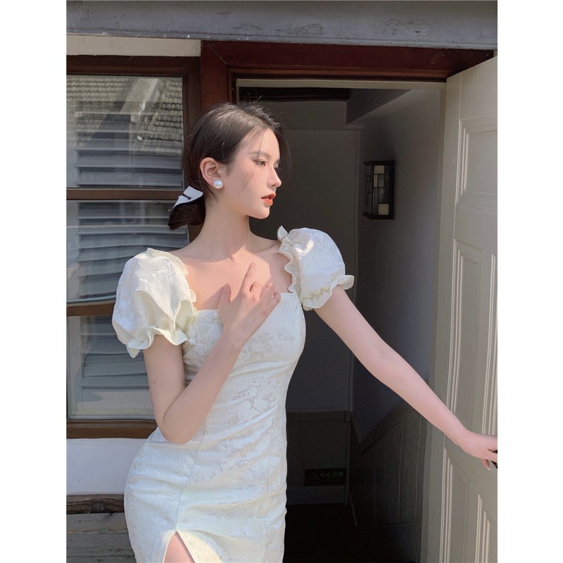 Đầm Trắng Nữ Ngắn Phong Cách Pure Desire Retro 2022 Sexy Hàng Thiết Kế Sườn Xám Sẻ Tà Ôm Body Hai Kiểu Mặc Trễ Vai Loại1 | BigBuy360 - bigbuy360.vn