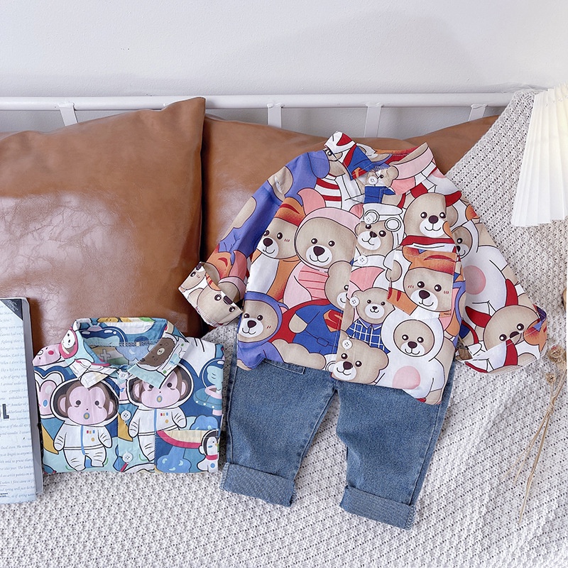 XẢ HÀNG BS6 Size 80-120 (6-22kg) Set bộ bé trai (Áo sơ mi dài tay + quần jean dài) Thời trang trẻ Em hàng quảng châu