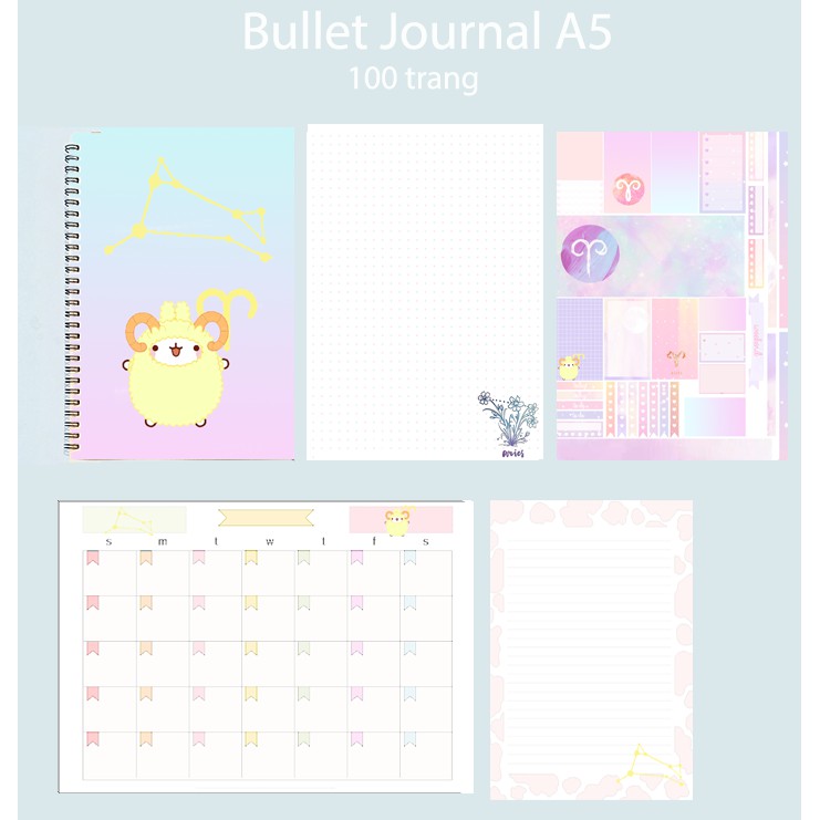 sổ bullet journal 12 cung hoàng đạo SBJ37 sổ vẽ phác thảo 100 trang giấy 160g tặng kèm sticker A5 không bế