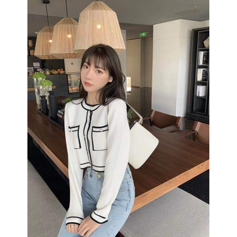 Áo Dệt Kim Tay Dài Màu Hồng Phong Cách Đáng Yêu Cho Nữ