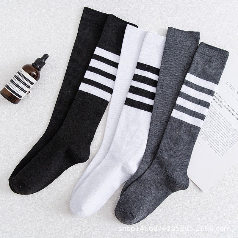 Tất dài đến đầu gối sọc kẻ 1 bên Thom cực chất cotton