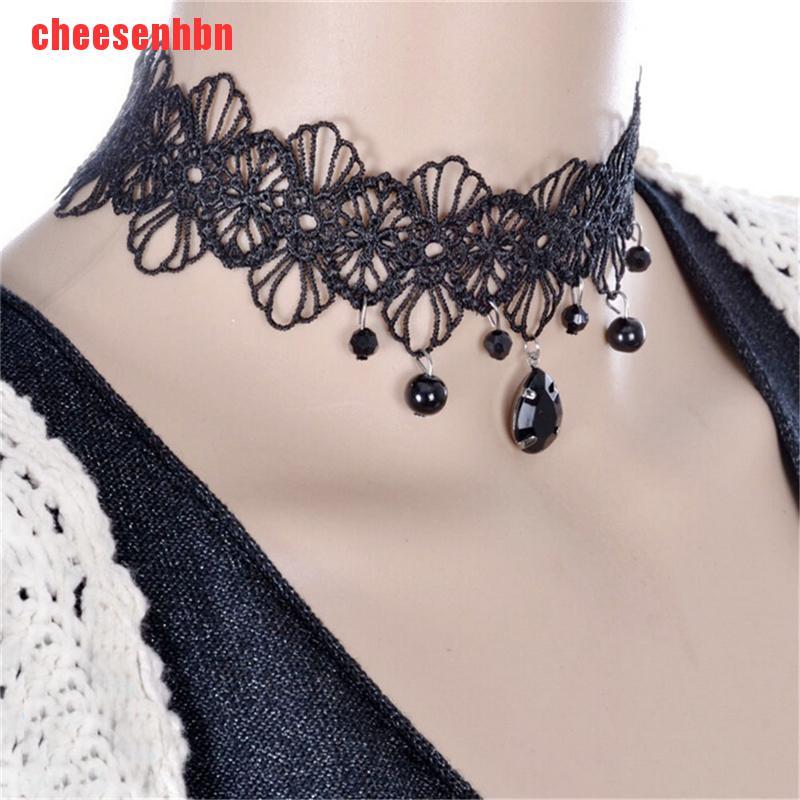 [cheesenhbn]Fashion Gothic Black Lace Retro Choker Collar Flower Pendant Necklace Jewelry