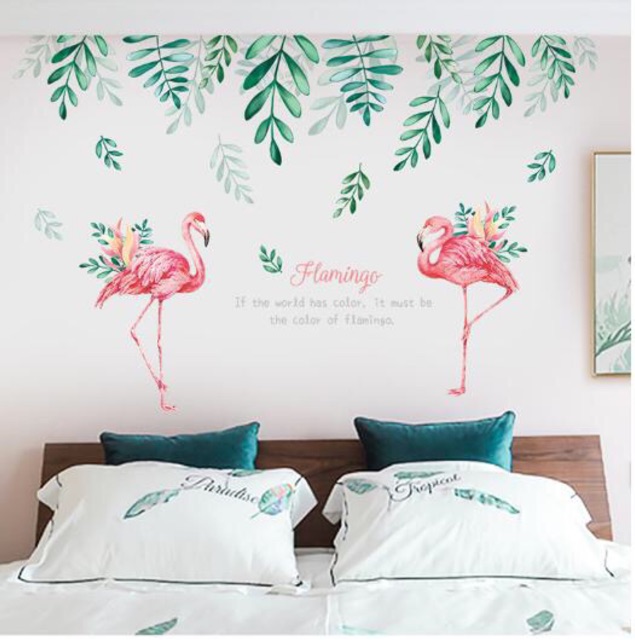 Decal dán tường tán chim hạc [SIÊU PHẨM] - Tranh dán tường chim hạc tán lá